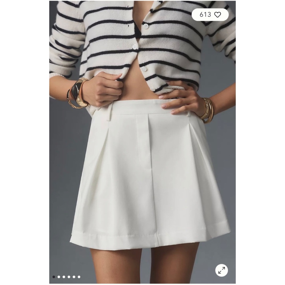 Anthropologie Bishop + Young Trouser Mini White Pleated Skirt Size M